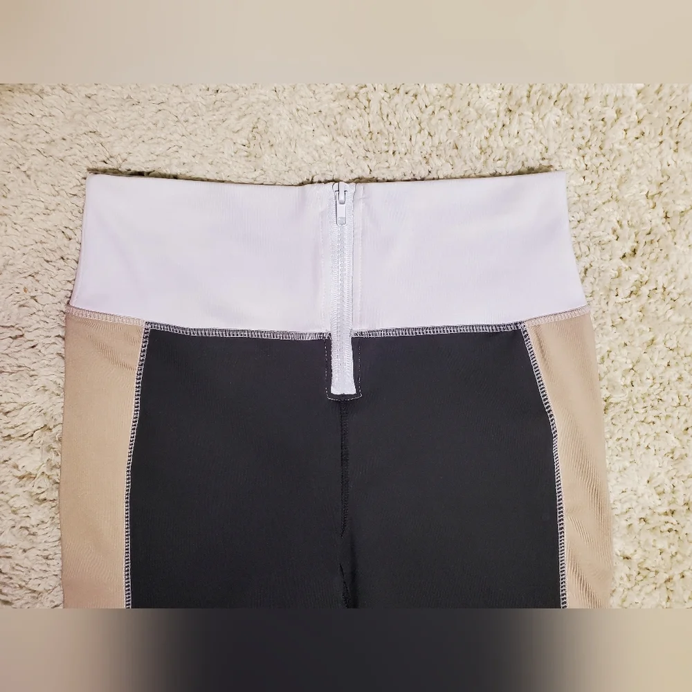 CALI SPORT Women Shorts Sports Bra Top Black Tan White 2pc Gym Outfit Athletic - Picture 11 of 16
